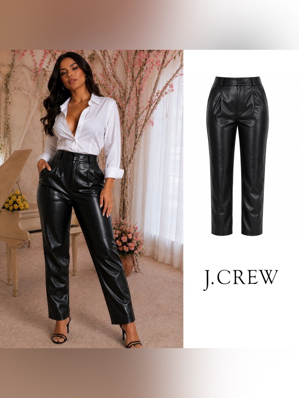 NEW J. Crew Black Kate straight-leg pant in faux leather